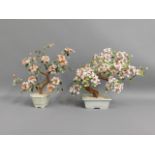 A pair of Chinese pink & green glass cherry blosso