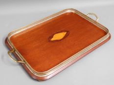 An Edwardian silver plated gallery tray with inlay