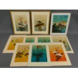 Three framed Chinese mostly botanic prints on line