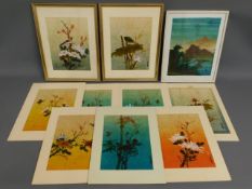 Three framed Chinese mostly botanic prints on line