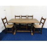 A c.1900 oak farmhouse trestle table, 60in wide x