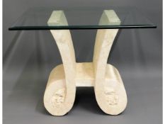 A Mactan stone occasional table 25.5in square x 20