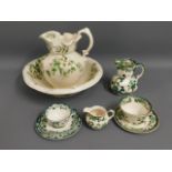 Six pieces of Mason's Chartreuse stoneware twinned