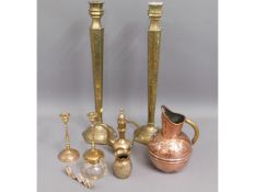 A pair of large brass candle holders, 18.5in tall