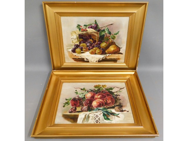 A pair of antique gilt framed still life oil paint