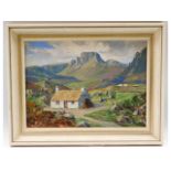 A framed oil on panel of a Scottish croft by Willi