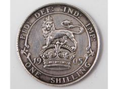 A 1905 silver shilling of good grade