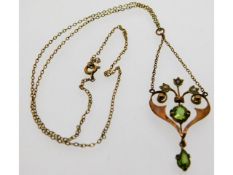 A 9ct gold Edwardian necklace & pendant, set with