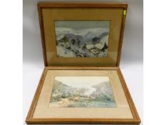 A pair of watercolours by Frank Kelsey depicting Looe in summer & covered in winter snow, image size