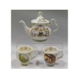 A large sized 1980's Royal Doulton Jill Barklem Brambly Hedge teapot & two seasons cups, Winter & Sp