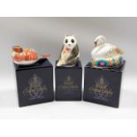 Three Royal Crown Derby paperweights with gold sto