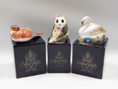 Three Royal Crown Derby paperweights with gold sto