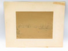 A pencil & highlights sketch of ships in estuary b