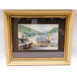 A watercolour of Polperro harbour by Looe artist & former model & friend of Henry Scott Tuke, Lindsa