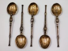 Five 1936 London silver anointing spoons with gild