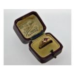 An antique Chester 1917, 9ct gold garnet & pearl r