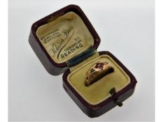 An antique Chester 1917, 9ct gold garnet & pearl r