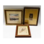 Three framed watercolours of fishermen & a water m