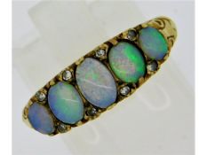 A 9ct gold ring set with opal & diamond, size O, 3