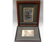 Two small framed watercolours of a Looe trawler bo