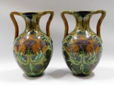 A pair of art nouveau Dutch De Distel faience vase