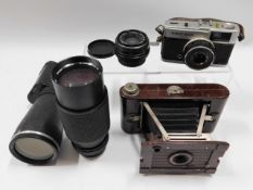 An Olympus Trip 35, a no.2 Hawkette bakelite camer