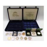 Two collectors coin presentation boxes, two £5 cro