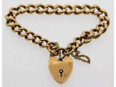 A 9ct rose gold bracelet with padlock, 7in long, 3