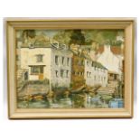 An oil on canvas depicting a Cornish fishing villa