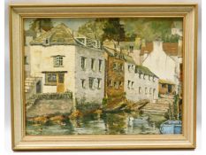 An oil on canvas depicting a Cornish fishing villa