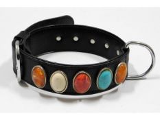 A leather bejewelled dog collar, 22in long