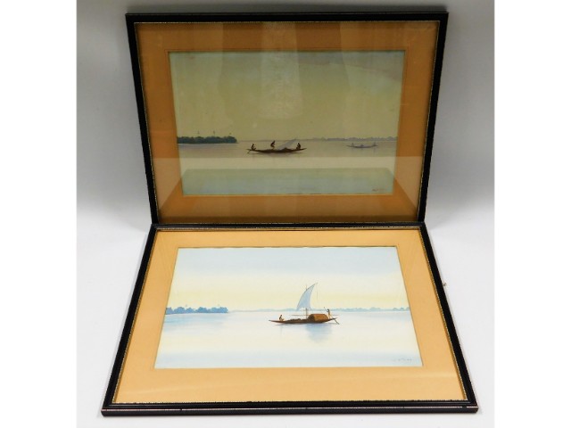 A pair of framed watercolours depicting Asian fish