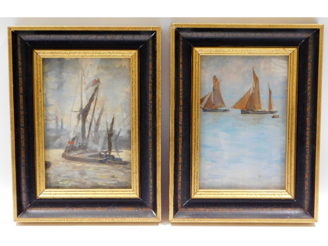 Two framed oils depicting sailboats at sea by Looe