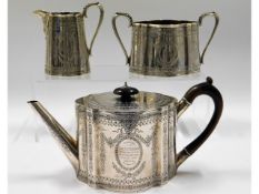 A three piece 19thC. silver tea service by Walter