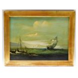 A framed oil on canvas of ships at sea by H. J. Mo