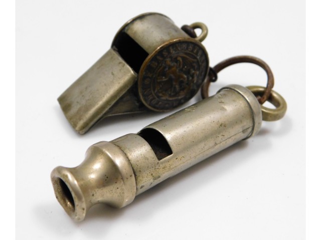 A Metropolitan police whistle by J. Hudson & a Tow