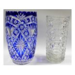 A c.1900 cobalt blue overlay cut glass vase, 9.75i