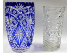 A c.1900 cobalt blue overlay cut glass vase, 9.75i