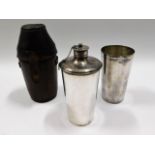 A vintage leather cased silver plated flask & cup,