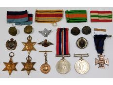 A collection of WW2 medals & badges believed to have been won by a "W. Hill", lot to include a 9ct r