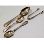 A selection of various silver spoons & tongs, tota