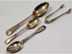 A selection of various silver spoons & tongs, tota