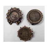 Three mounted silver coins including Victorian, 24
