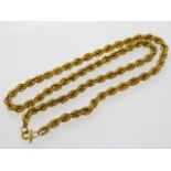 A 9ct gold rope chain, 18in long, 7.9g