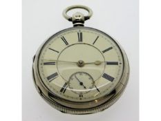 A gents silver cased pocket watch with key, case 5