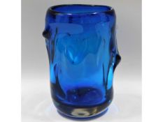 A large Whitefriars knobbly glass vase in blue, 8.