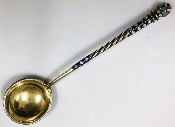 A Russian enamelled silver spoon with gilded bowl, - Image 3 of 3