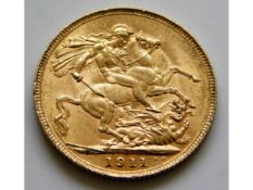 A 1911 George V full gold sovereign