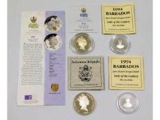 Four collectors silver proof coins with certificat