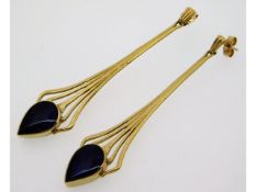 A pair of 9ct gold drop earrings, possibly set wit